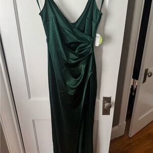 Elegant Hunter Green Satin Dress
